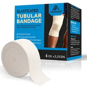 Latex-Free Elasticated Tubular Support Bandage with Stockinette Fabric, Breathable Tubular Compression Sleeve for Joint & Tissue Support on Arms, Knees, Legs (4" x 5.5 Yards) Size F