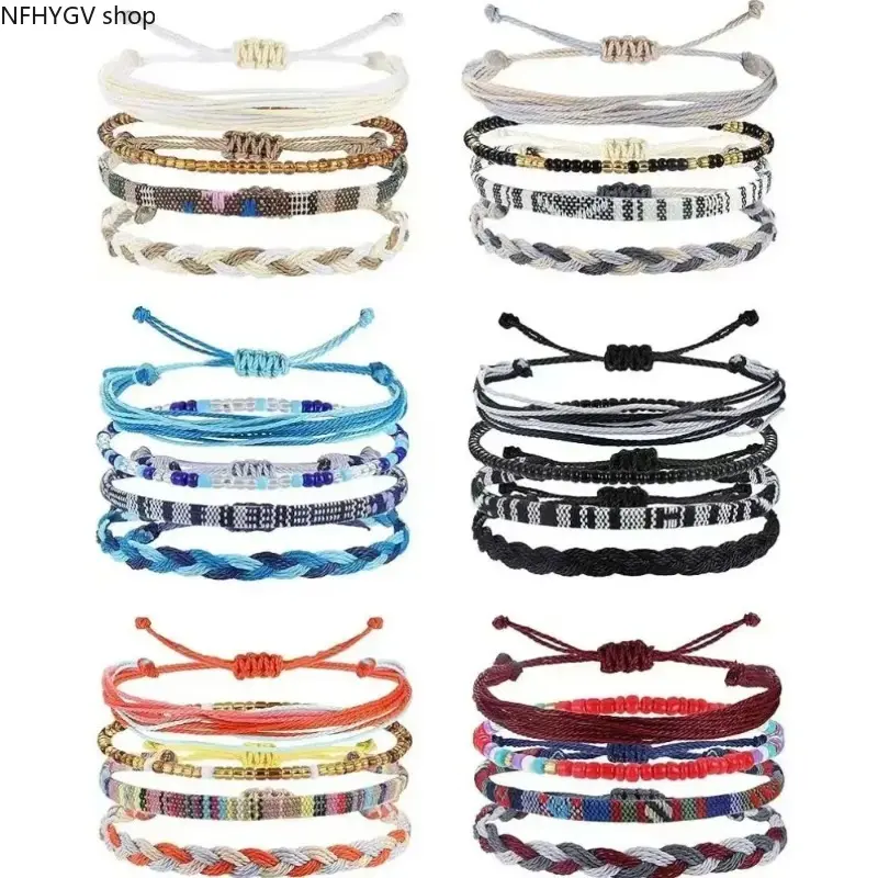 Fashion Anklet Accessories Boho Surfer Braided Rope Anklets, 4–24 Pack Adjustable Waterproof Colorful Multipack Foot Jewelry For Unisex, Trendy Ornaments Suitable For All Season Daily Wear And Outdoor Sports Styling
