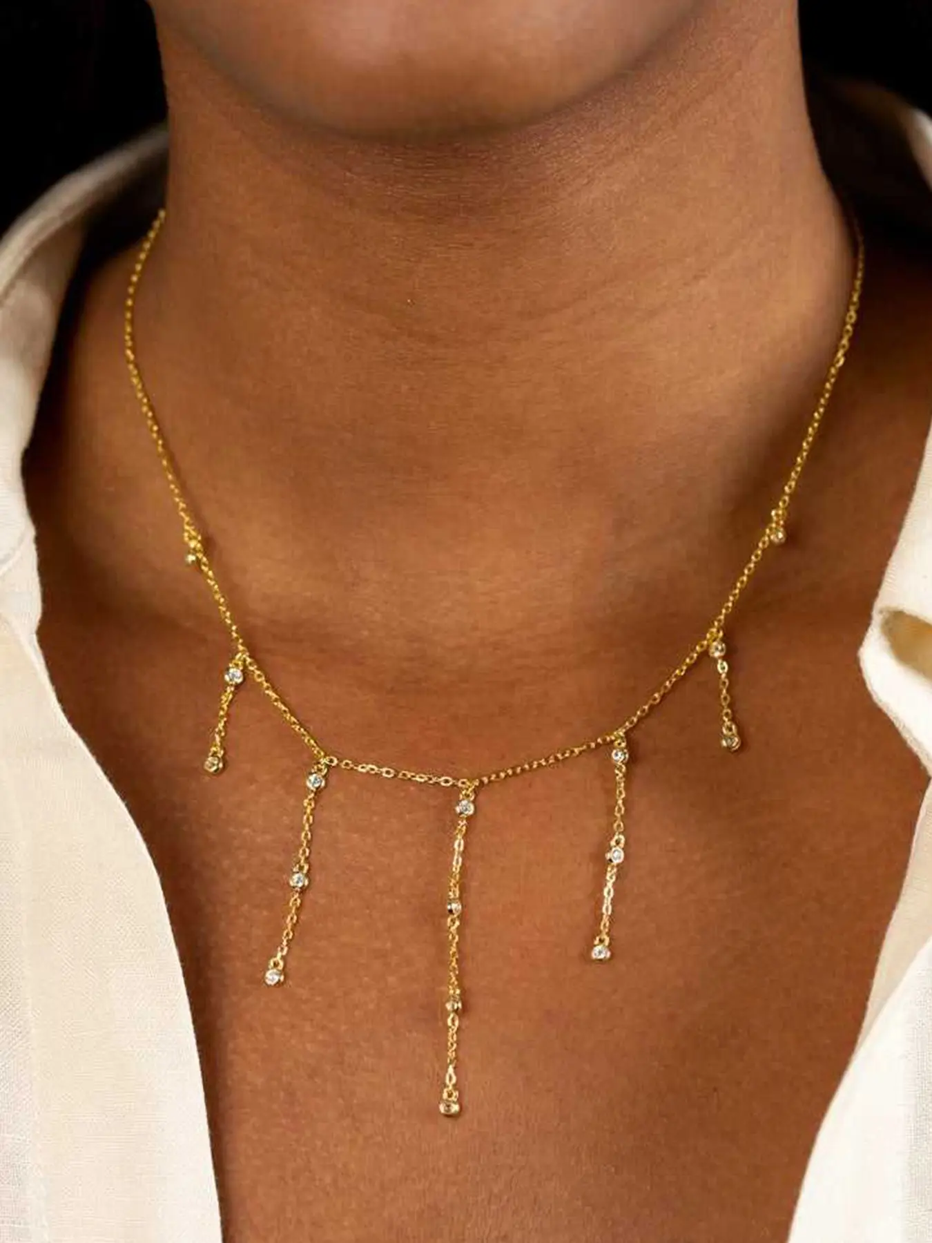925 Silver Zircon Fashion Long Short Fringe Chain Collar Necklace, Simple Elegant Versatile Necklace Pendant Jewelry, Birthday Gift for Girlfriend