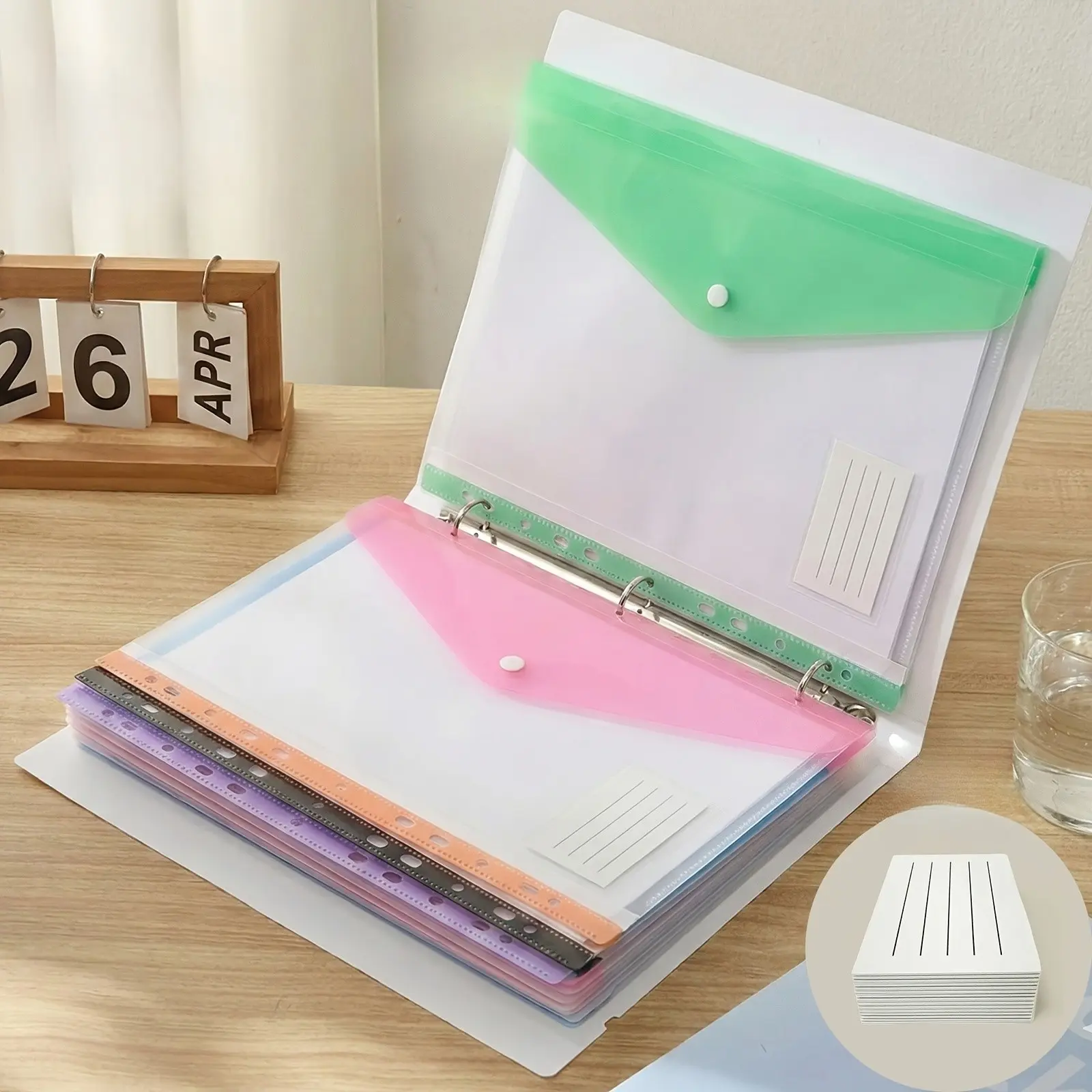 6/12pcs A4 Folders with Button 11-Ring Binder Pockets Heavy-Duty PP File Organizers with Locking Mechanism, Random Colors - Durable A4 Binder Organizers for School, Office, and Home Organization Office Filing Folders