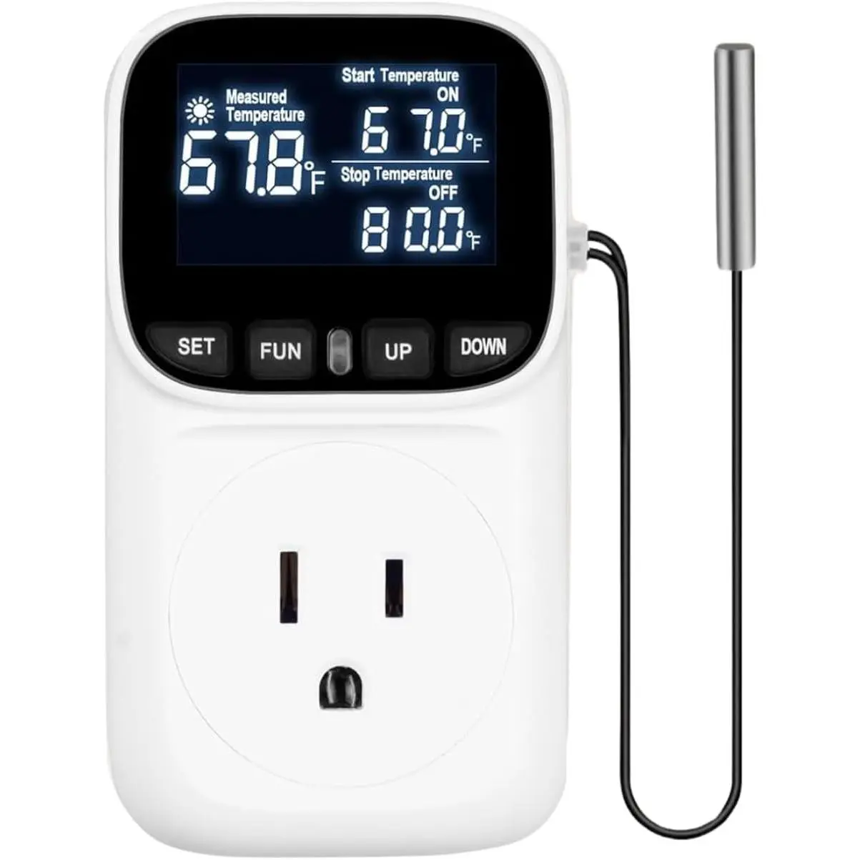 Backlit Digital Temperature Controller, Thermostat Socket Plug with Timer, Heating and Cooling Mode 110V 15A Fahrenheit