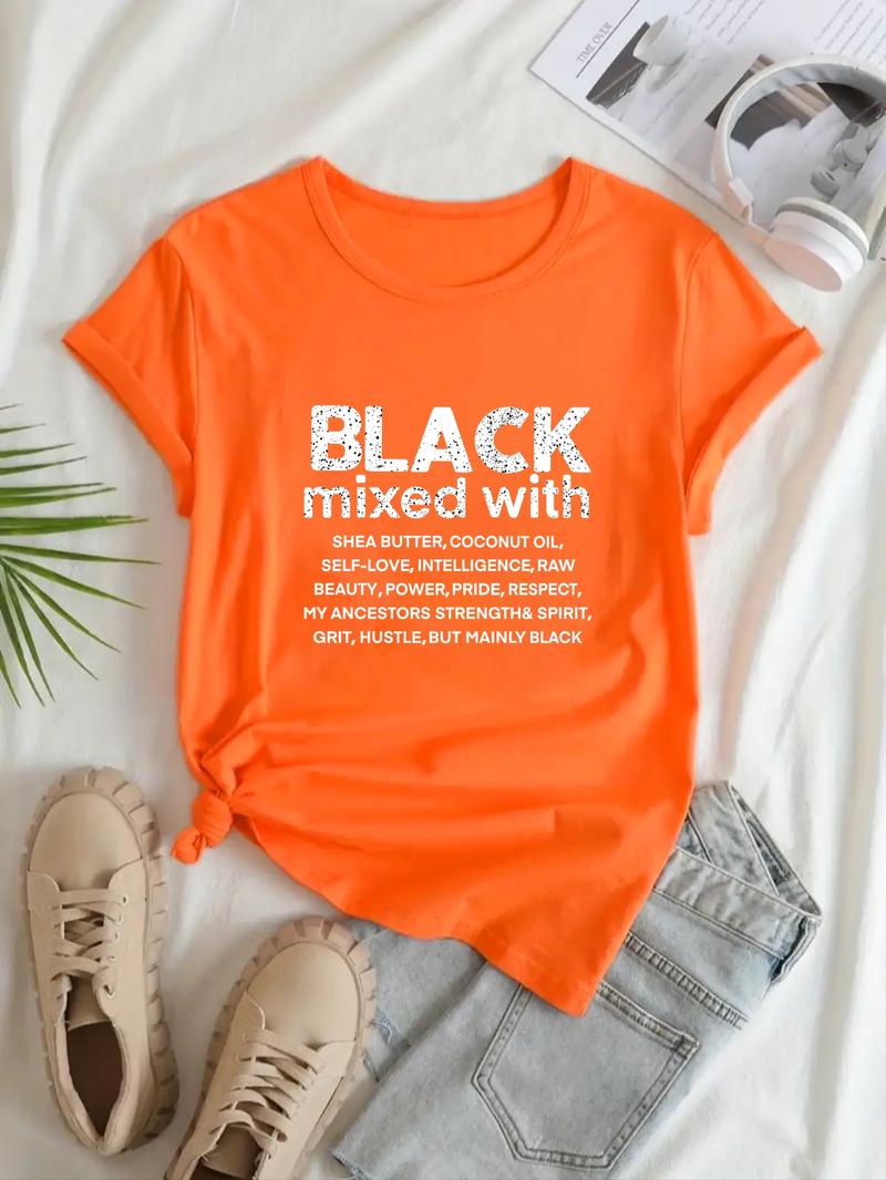 Women's Letter Print Round Neck Tee, Summer Clothes Women, Casual Short Sleeve Crew Neck T-Shirt for Summer, Fashion Women's Top for Daily Wear