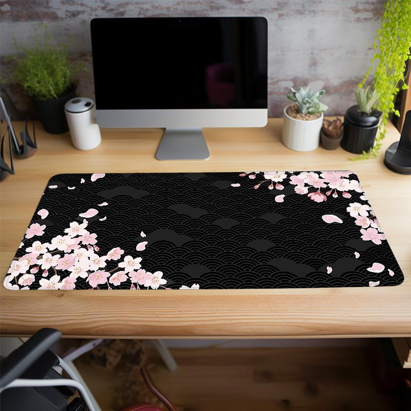 Cherry Blossom Pattern Mouse Pad, 1 Count Oversized Thickened Non Slip Rubber Base Mouse Mat for Office Laptop, Desk Pad Protector for Office and Home, Gaming Desk Accessory, Desktop Accessory