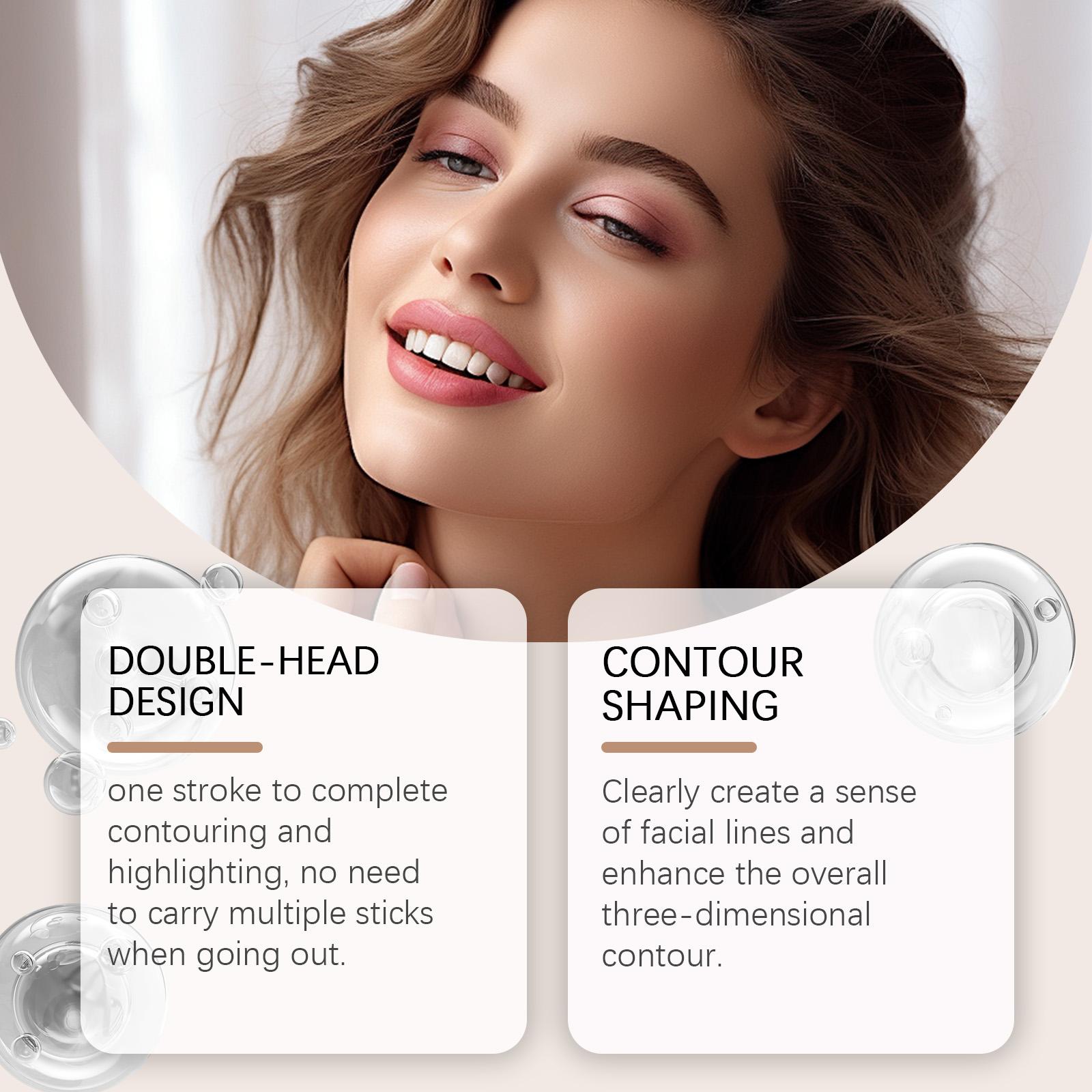 zephoco Natural Color + Light Brown 2-in-1 Contour and Highlight Stick Convenient Dual-Head Design Contour Highlight Stick