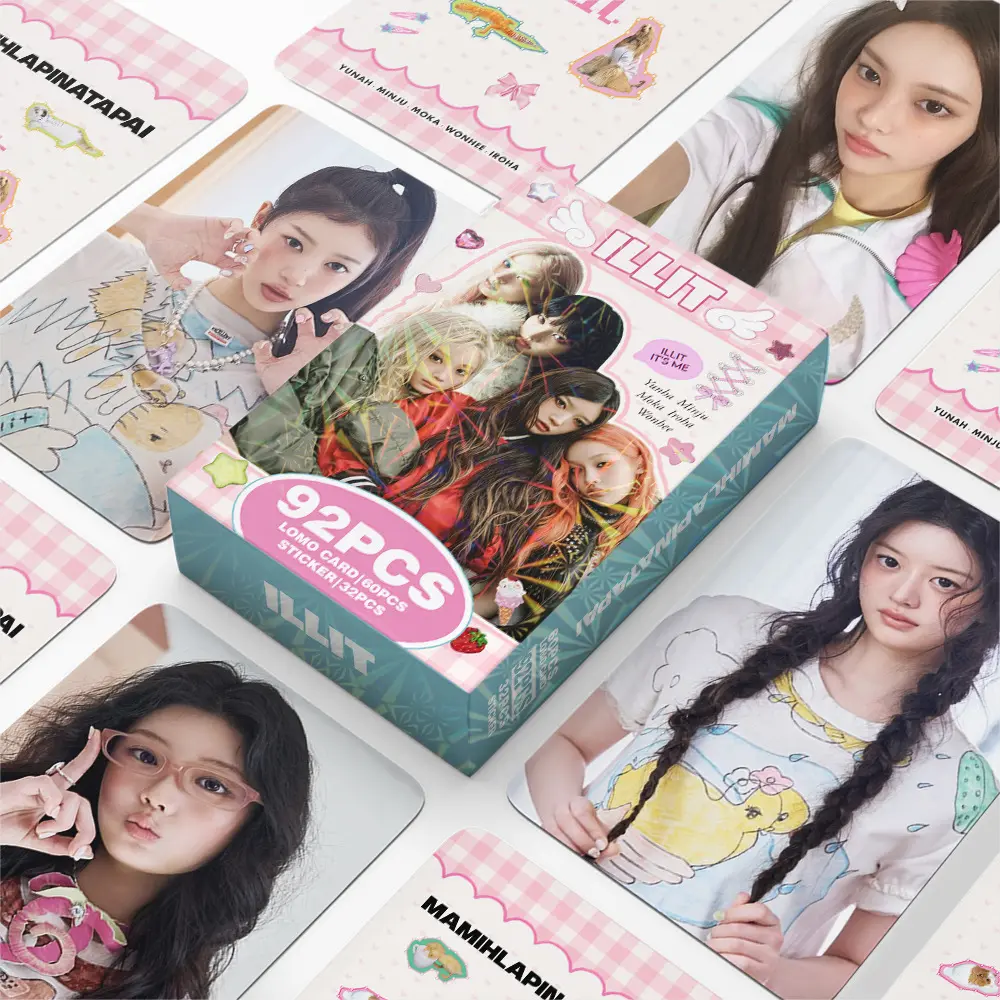92 Pcs ILLIT MAMIHLAPINATAPAI Lomo Cards 3 Inch Kpop Photocards Set HD Printed Decor Stickers Collectible Photo Cards Greeting Cards For Fan Merchandise