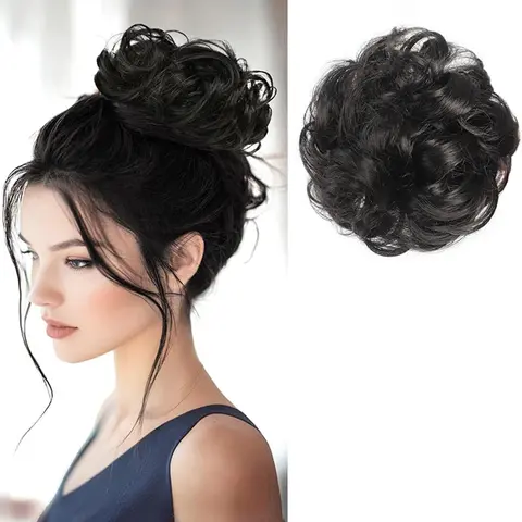 Flower Hair Clip Wig, Messy Bun Style, Fluffy Bridal Curly Ponytail Synthetic Fiber Hairpiece, Women's Fashion Accessory,mothers day gift ,mothers day gift ideas, Wavy Hairpieces, Wavy Synthetic Hairpiece