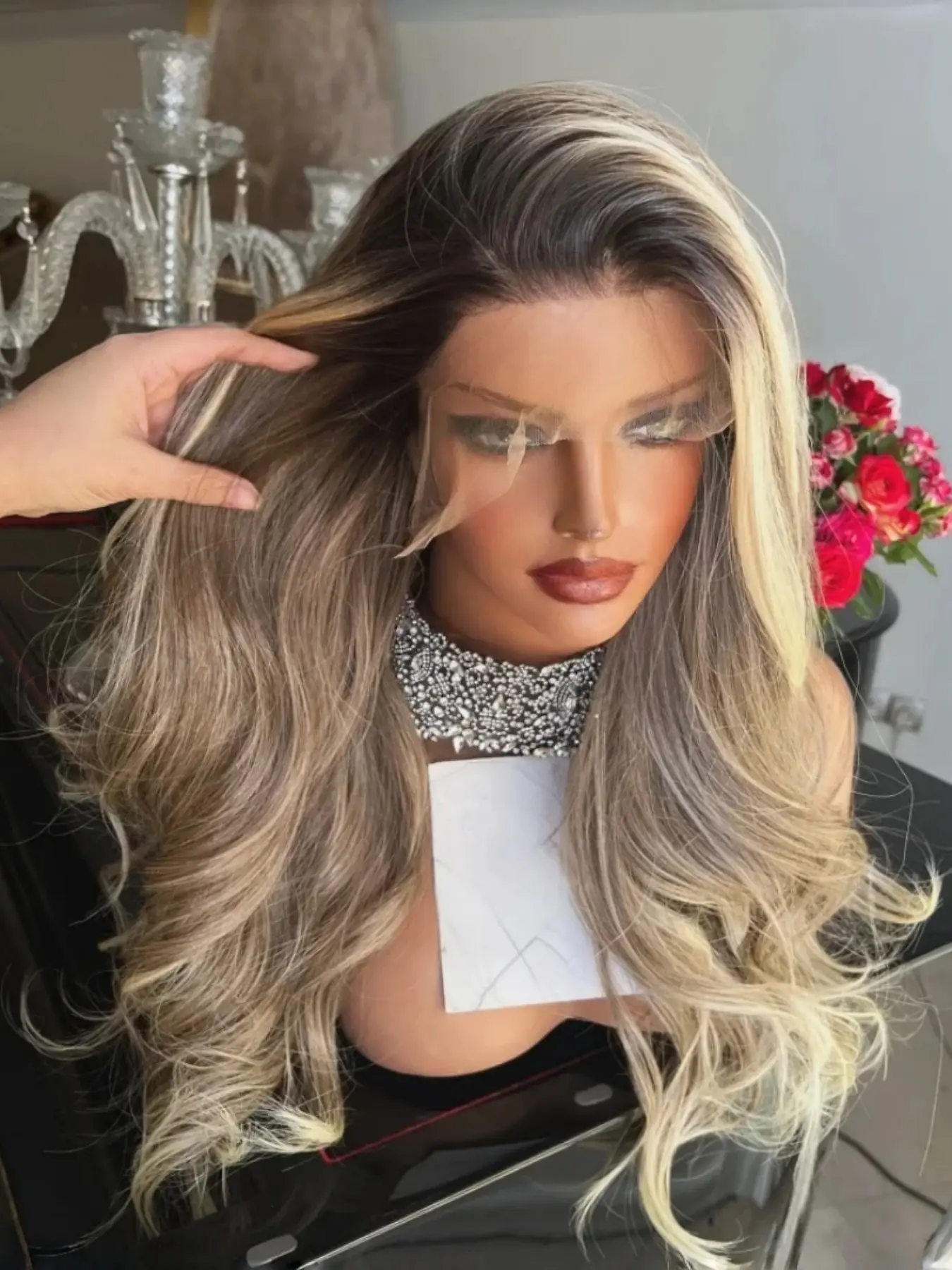 13x4 Front Lace Women's Wig, 14 Inch Glitter Big Curl Style, 150 Density High-Quality Human Hair, Soft and Smooth, Pre-Trimmed, Lace front wigs