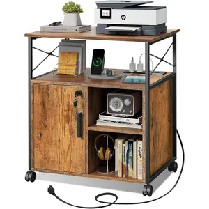 DEVAISE File Cabinet with Charging Station, Lockable Lateral Filing Cabinets for Home Office, Printer Cabinet / Organizing Desk