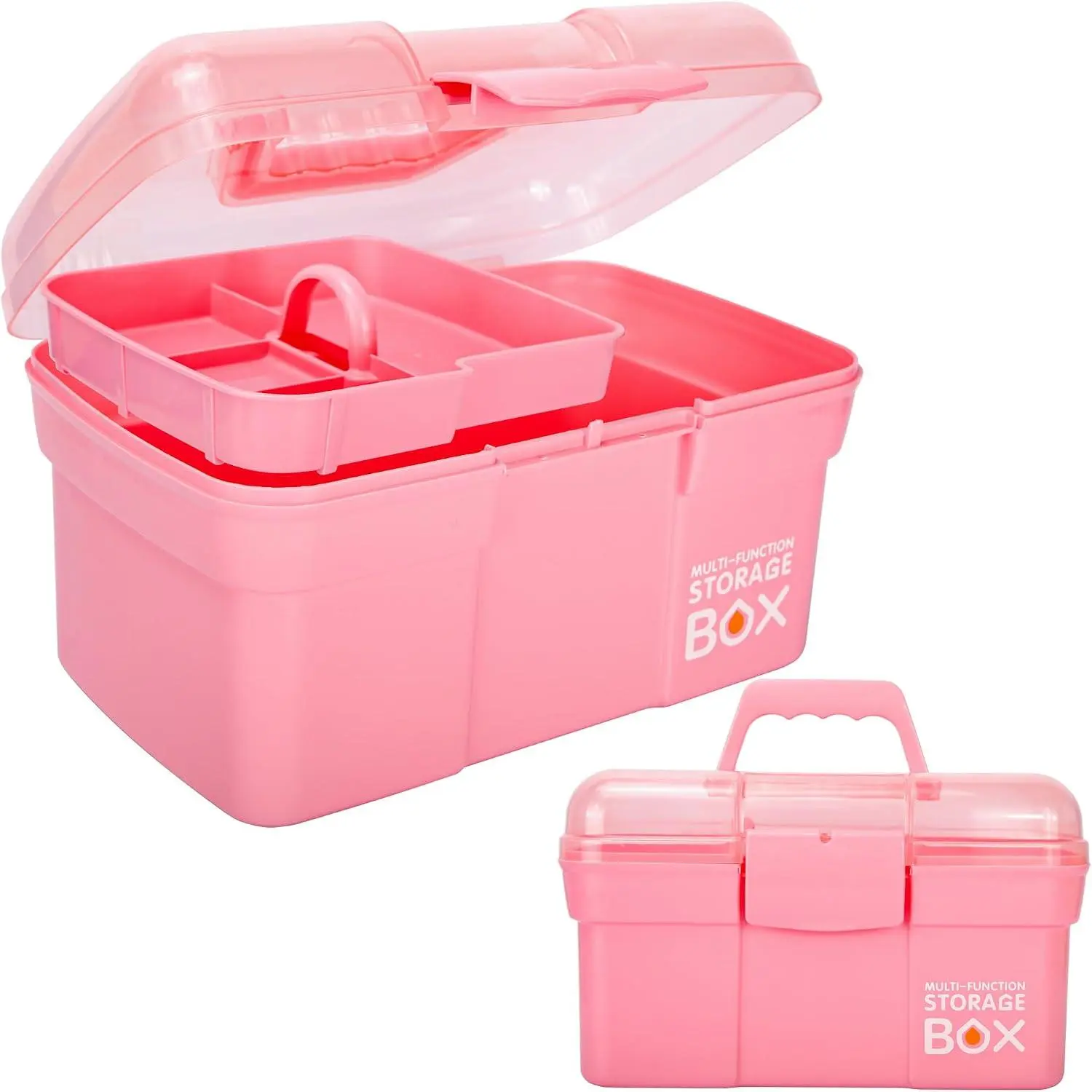 11in Mutipurpose Storage Box Organizer with Removable Tray, Portable Small Craft Organizer with Handle, Plastic Clear Tool Box Art Case for Makeup, Sewing, , Hair Accessories ()