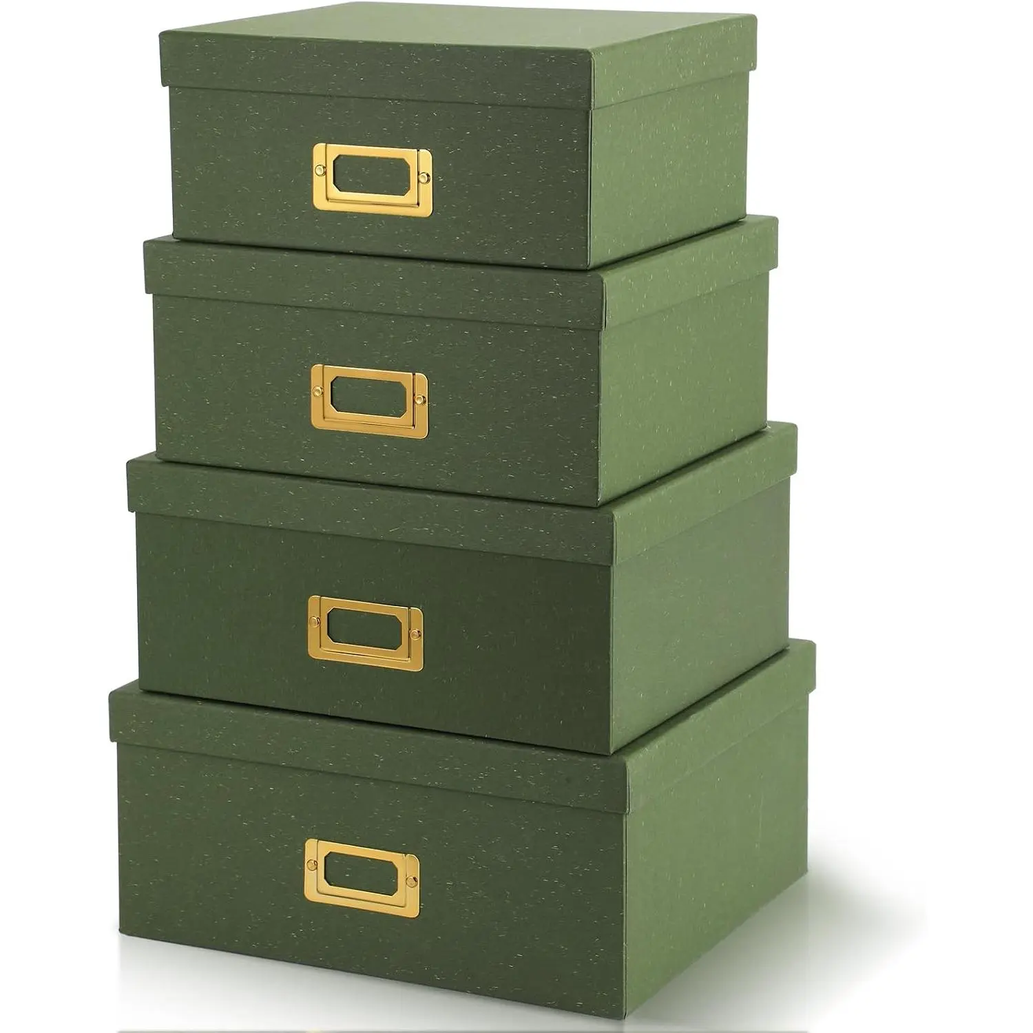 Set of 4 Decorative Storage Boxes with ,  Paper Boxes with  Label Holders, Decorative Photo Memory Keepsakes Storage, Cardboard Organizers for  Decor, Office Organizing (Green)