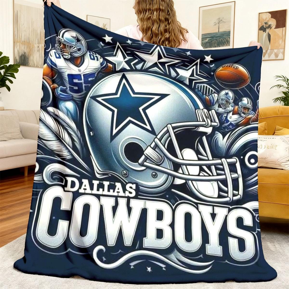 Dallas Cowboys American Football Flannel Blanket, Soft Lightweight Warm, Bedroom Holiday Decor, Bed Sofa Office Camping Travel Gift