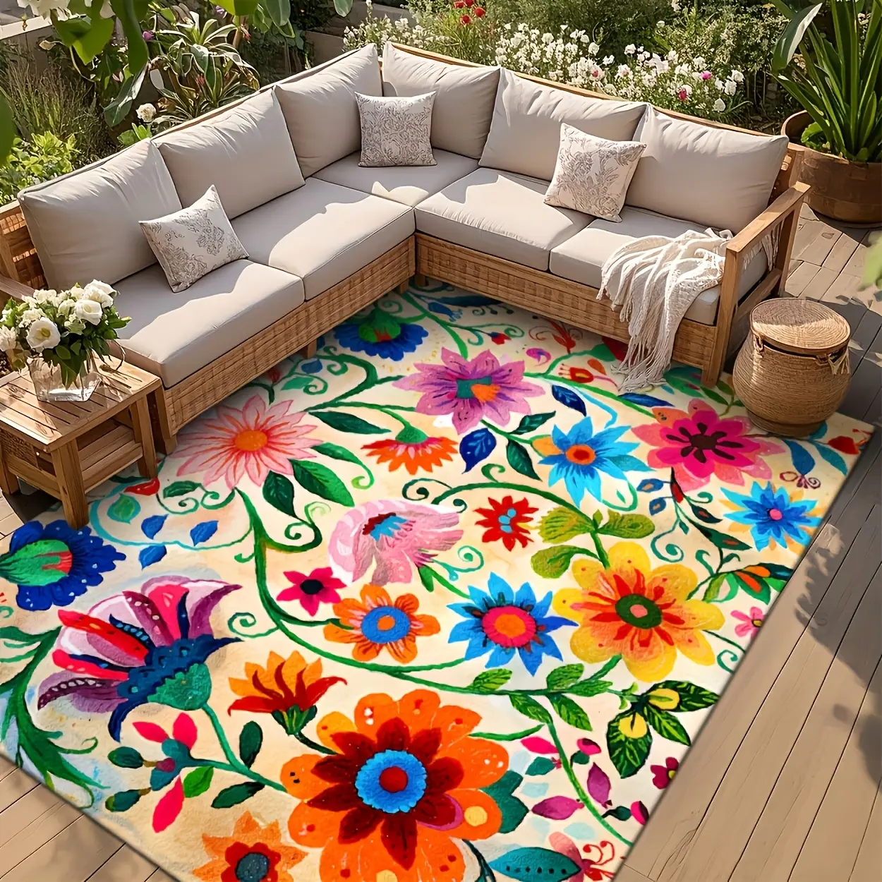 Veluma XL Outdoor Rug - Soft Faux Texture, Vibrant Floral - All-Weather Washable Mat, for Patio/Balcony/Living Room/Rv/Camping - Durable Fabric, Non-Slip Rubber Backing, XL. As Outdoor Rug, Door Mat, Cooling Gazebo Mat, RV Mat, Camping Rug & Deck Mat