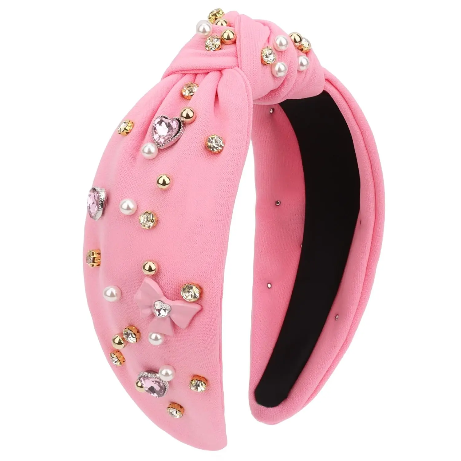 Valentine's Day Headband For Women Girls Light   Rhinestone Hairband Love Heart Bow Knotted Headbands  Jeweled Wide Top Knot Headpiece Valentines Hair Accessories Party Gifts