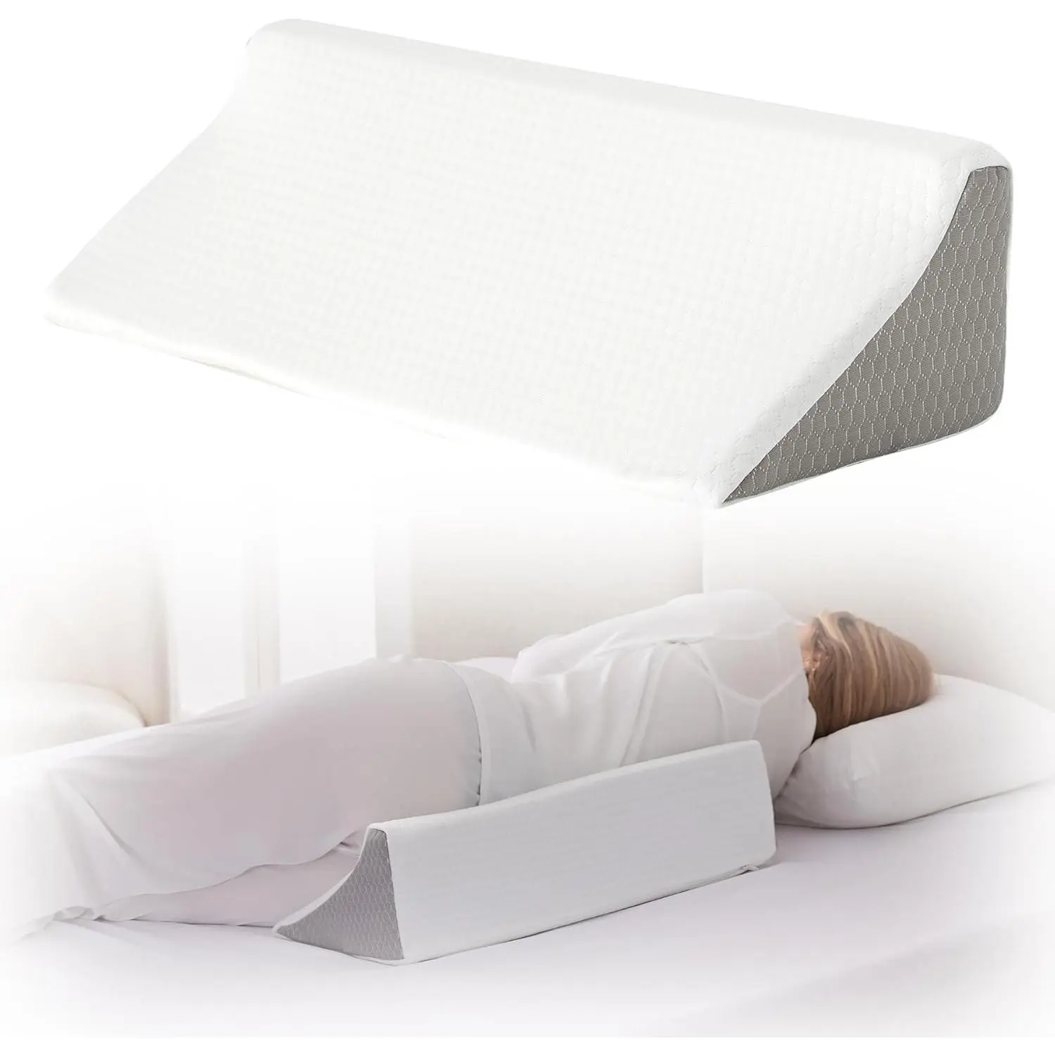 Wedge Pillow for Side Sleeping, Foam Back Pillow for Side Sleeper, Bed Wedges & Body Positioners for After Surgery, Pregnancy, Back Pain, Preventing Bedsores, White/Grey