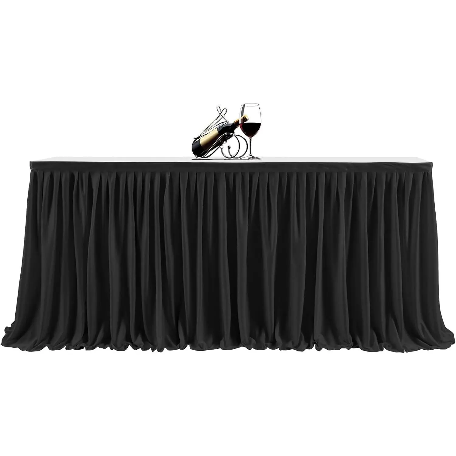 Table Skirt for Teacher Desk Classroom Baby Shower Birthday Party, Black, 4ft Pleated Table Cloth, Rectangle Tables, Dorm, Wedding Banquet, Gender Reveal, Dessert Cake Decorations, Ruffle Desk Skirts