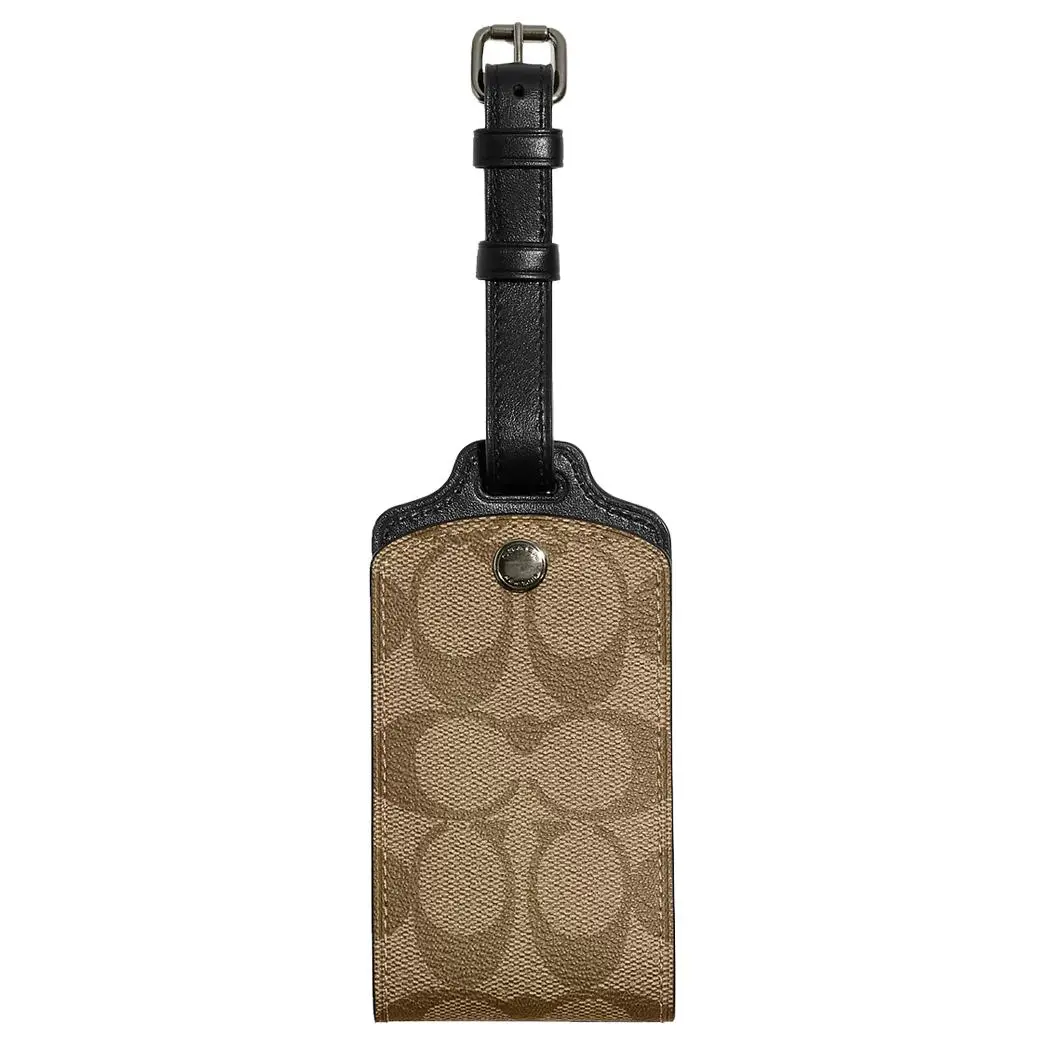 Coach Classic Monogram Coated Canvas and Premium Calfskin Luggage Tag for Women, Brown