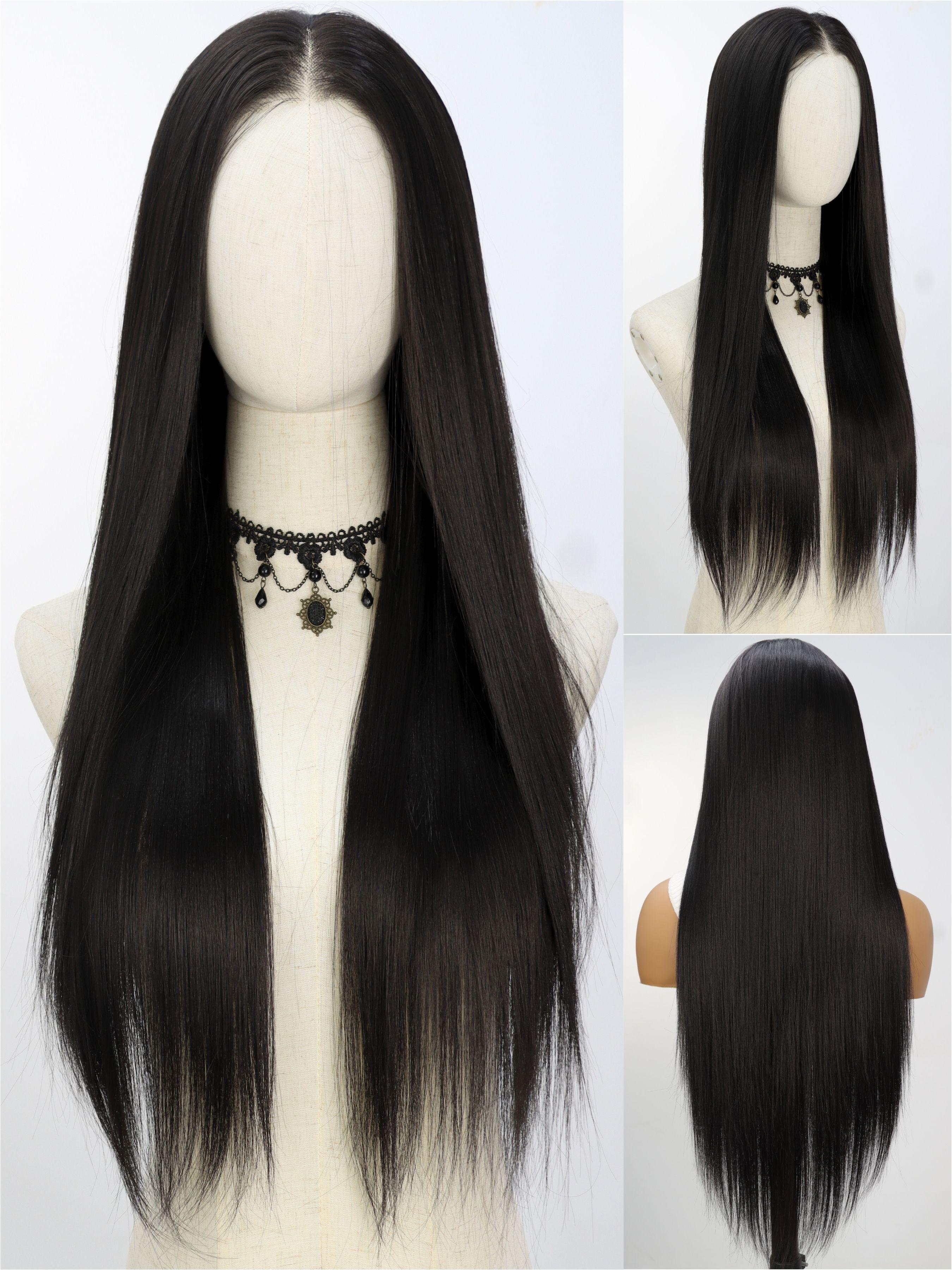 28 Inch Long Straight Synthetic Lace Front Wig for Women, Gorgeous Fluffy No-Bangs Glueless Frontal Wig for Parties and Daily Use