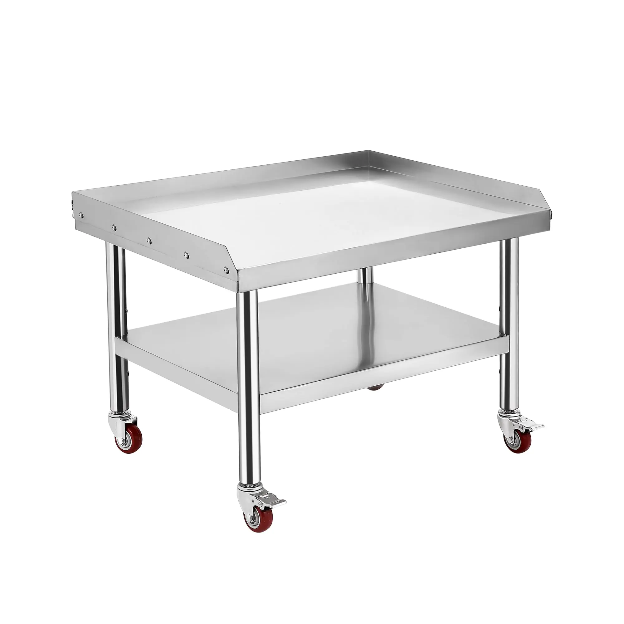Commercial Restaurant Stainless Steel Equipment Grill Stand Table - 36x28 in Solid Metal, 1000 lbs Top Shelf, 220 lbs Bottom Shelf, Adjustable Legs, 2" Edge Baffle