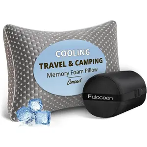Small Cooling Memory Foam Travel Pillows for Airplanes, Compressible Camping Pillow, Adjustable Gel Shredded Foam Bed Pillow for Medium Firm Neck Knee Support, Ideal Sleeping,Car,Backpacking