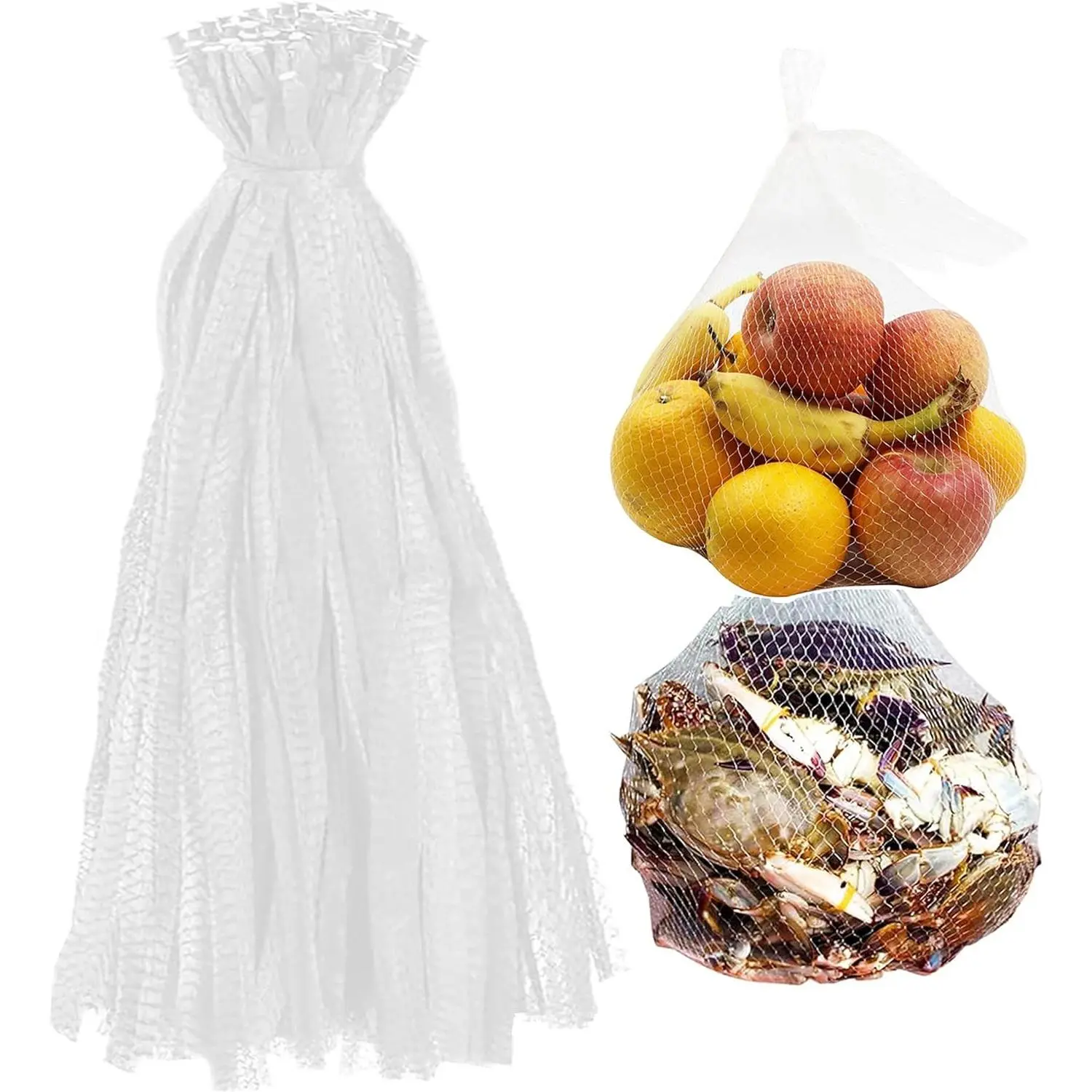 100Pcs 24''Mesh Produce Bags, White Onions, Seafood Bags, Crawfish Sacks Reusable Mesh Produce Bags for Onions, Potatoes and Fruits, Breathable Storage Bags, Kitchen & Garden Use