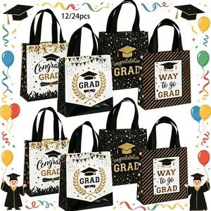 Graduation Gift Bags Set, 12/24 Pcs Grad Party Supplies, Grad Party Favors, Party Favor Packs, Graduation Party Decorations, Non-Woven Fabric Handle Bag, Congratulations Graduate Gifts