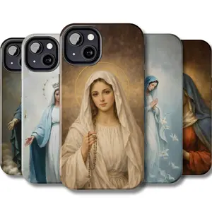 Virgin Mary phone case, Catholic faith iPhone cover, vintage religious-style Google Pixel case, Bible verse art design case; compatible with iPhone 11–17 Pro Max/Plus series and Samsung Galaxy S23–25 series.