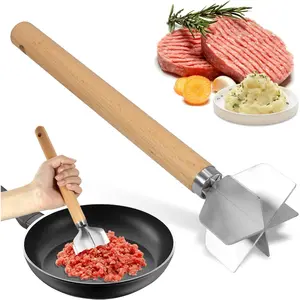 304 Stainless Steel Meat  Wooden Meat  6   Meat Masher   Tool 11 Inch Metal Meat Masher for Making Ground meat, Mashed potatoes, Jam
