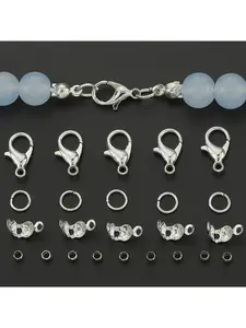 300-piece lobster clasp/jump ring/spacer bead/fastener set, including 50 lobster clasps, 100 split rings, 50 bent ear hooks, and 100 positioning beads, suitable for DIY bead stringing, spacer connectors, crimp beads, pendant necklace end clasps, and brace