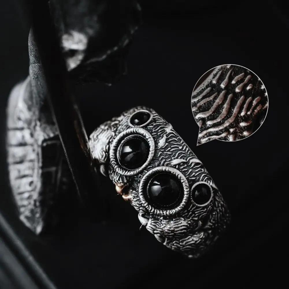 Black Agate Jumping Spider Ring Personalized Electroplated Copper Animal Open Rings Adjustable Opening Fashion Statement Ring