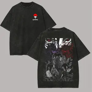 2026 summer Naruto Uchiha Itachi Washed T-shirt Anime Harajuku Streetwear Oversized Cotton Tee Y2K Retro Otaku Casual Tops