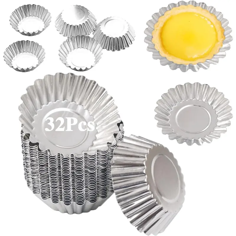 Egg Tart Molds 32Pack Tart Pan 2.75inch, Mini Tart Tins Aluminium Mini Tart Pans for Baking (32Pack-2.75inch)
