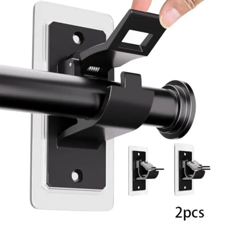 2-Pack No-Drill Sticky Curtain Rod Brackets, Curtain Rod Holders, Heavy-Duty Curtain Hooks, Curtain Hooks for Drapes, Ideal for Apartments, Bathrooms, Dorms, Kitchens
