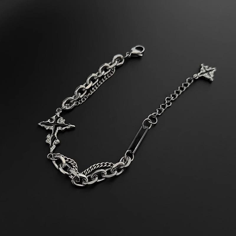 Premium sense dark chain cross bracelet men's versatile niche design titanium steel boys