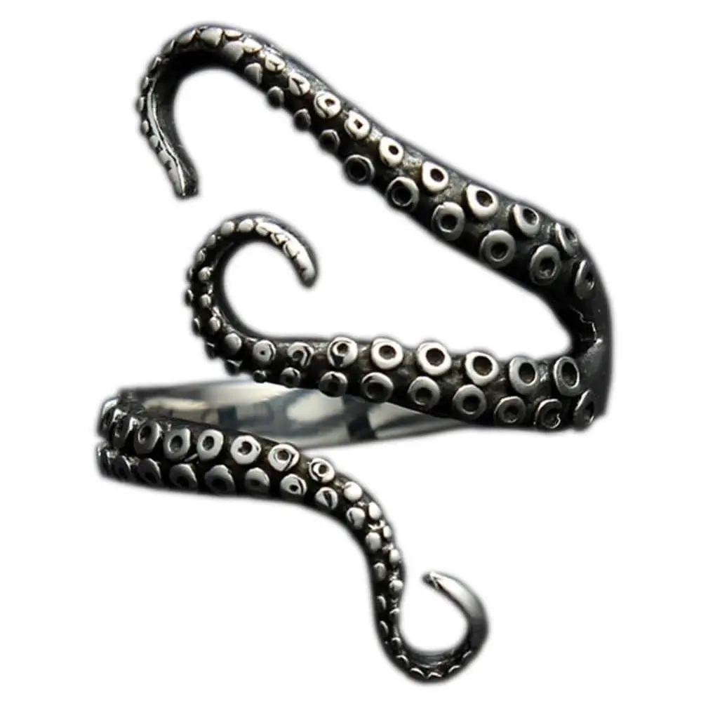 316L Stainless Steel Pirate Octopus Tentacle Ring Black S-Shaped Open Ring One SizeGift