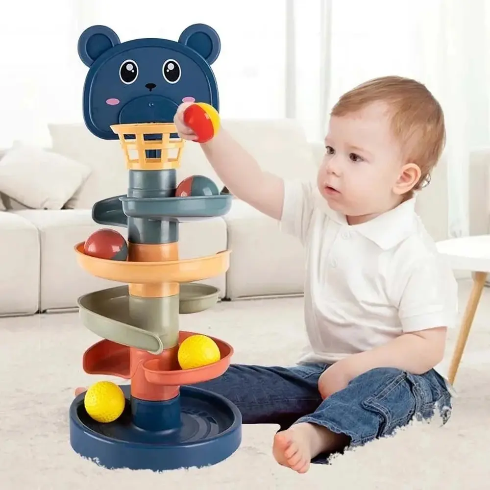 Montessori Unisex Stacking Track Ball Rolling Toy - Prop 65 Safe, Educational Baby Development Game, Interactive Shape Sorter for Toddlers