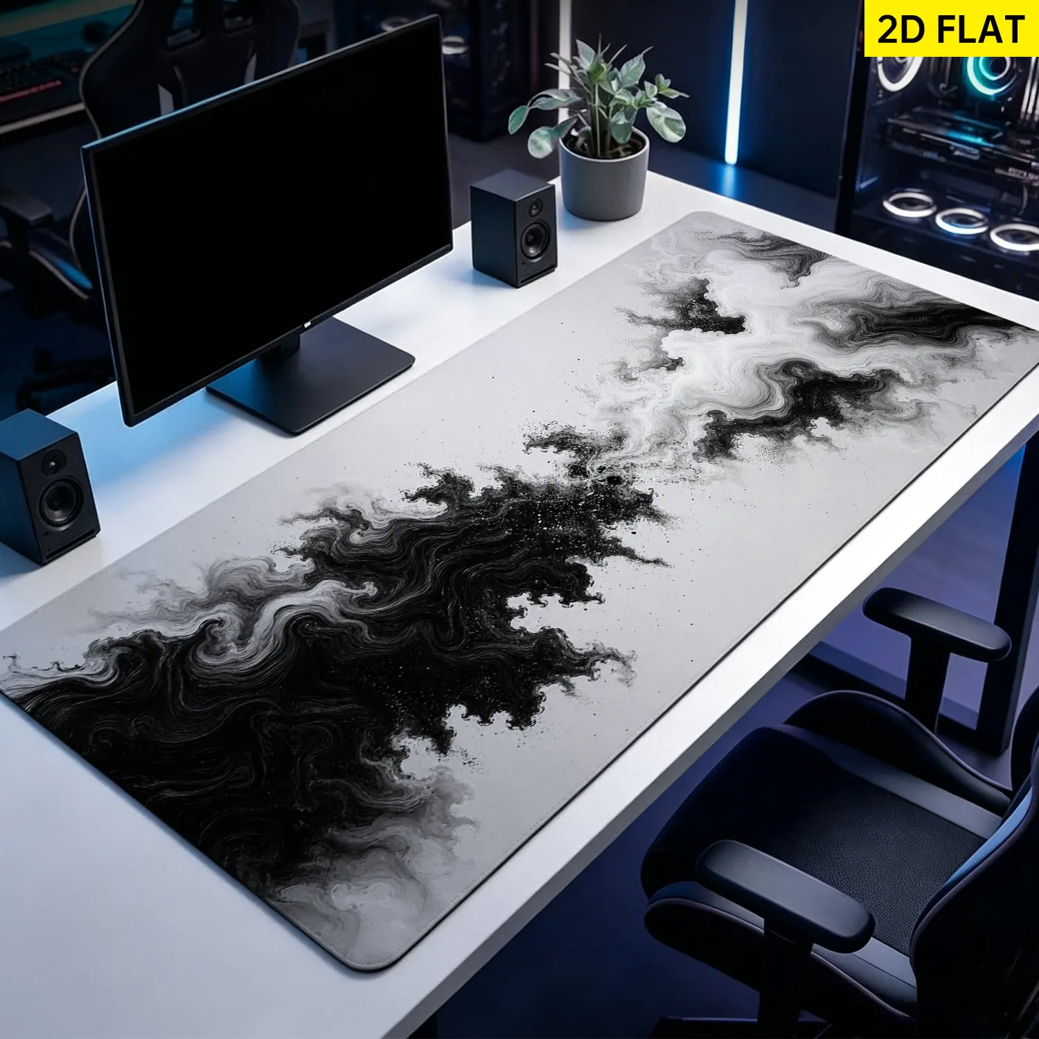Extra Large black and white abstract ink splash Mouse Pad,Non Slip Rubber Pad,Desktop Decoration Drotection Pad,Washable,Lock Edge Multi Size,Premium Multipurpose Mousepad For Home,Office,Gift for Family and Friends
