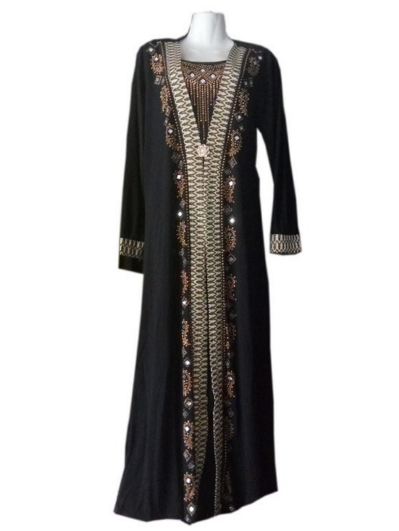 Beaded Prayer Abaya for Arab And Hui Women - a Long Gown with Heavy Golden Thread Embroidery, Featuring a Middle Eastern Ethnic Style Maxi Dress, Available in Chinese Sizes