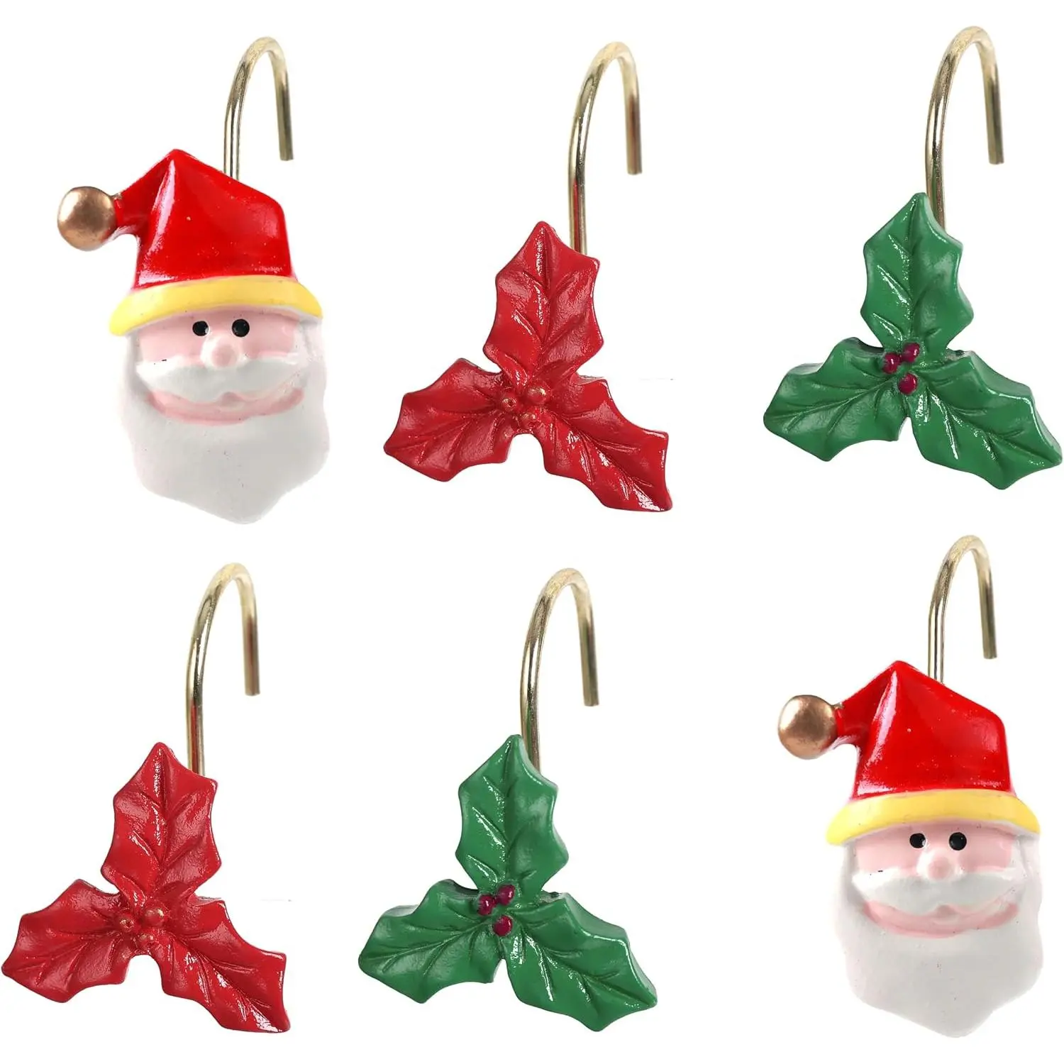 Xmas Glod Boots Shower Curtain Hooks Set of 12 Decorative Rust Proof Christmas Red Boots Shower Curtain Rings Pack of 12 (SY1009)