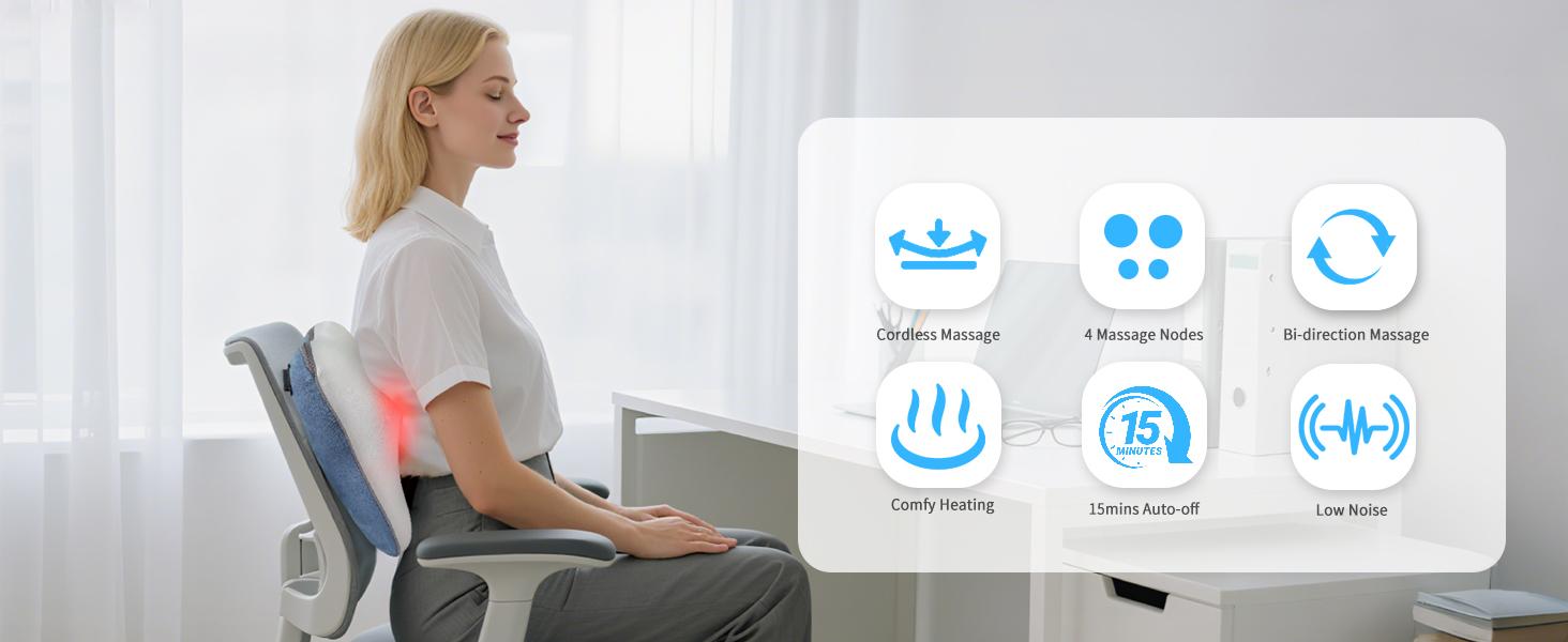 Shiatsu Neck and Back Massager with Heat, Cordless Back Massager for Pain Relief Deep Tissue, 4D Kneading Neck Massage Pillow for Back, Shoulder, Legs, Relax Gifts for Woman Man