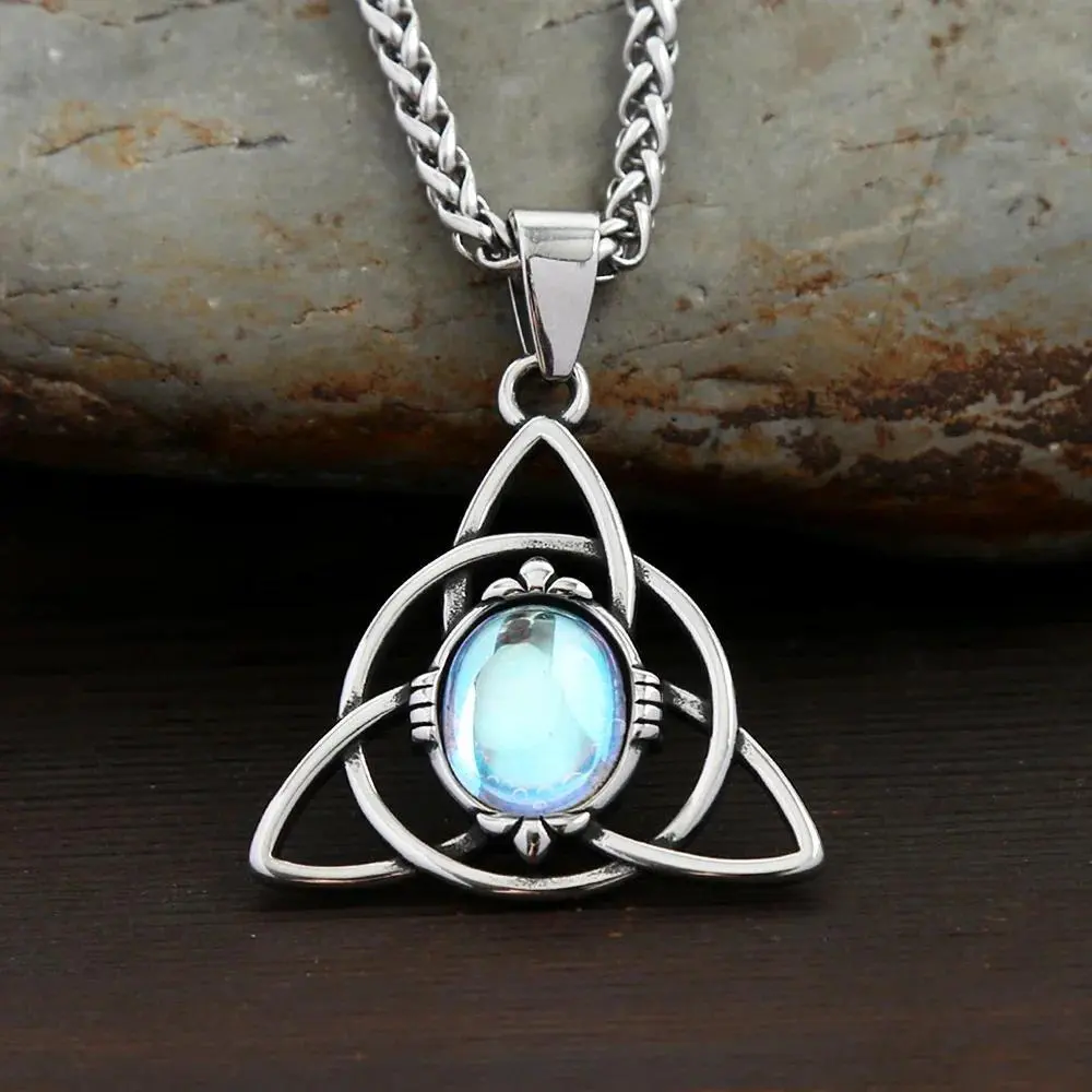 Vintage Nordic Stainless Steel Trinity Knots Pendant Necklaces For Men Women Fashion Opal Necklace Viking Amulet Jewelry Gifts