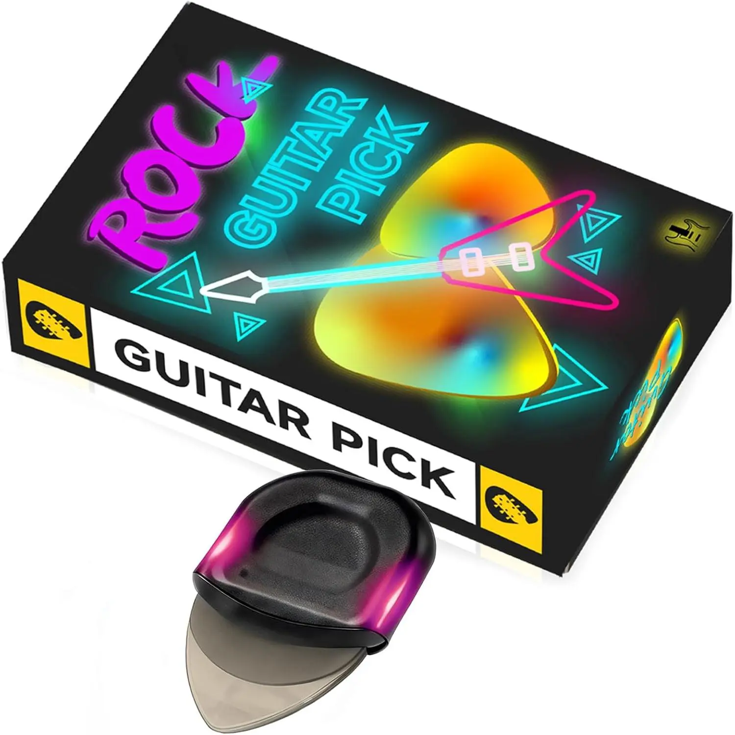 Illuminated Glowing Guitar Picks with Replaceable  & Case – LED Guitar Gifts for Acoustic, Electric & Bass Players, Medium ()