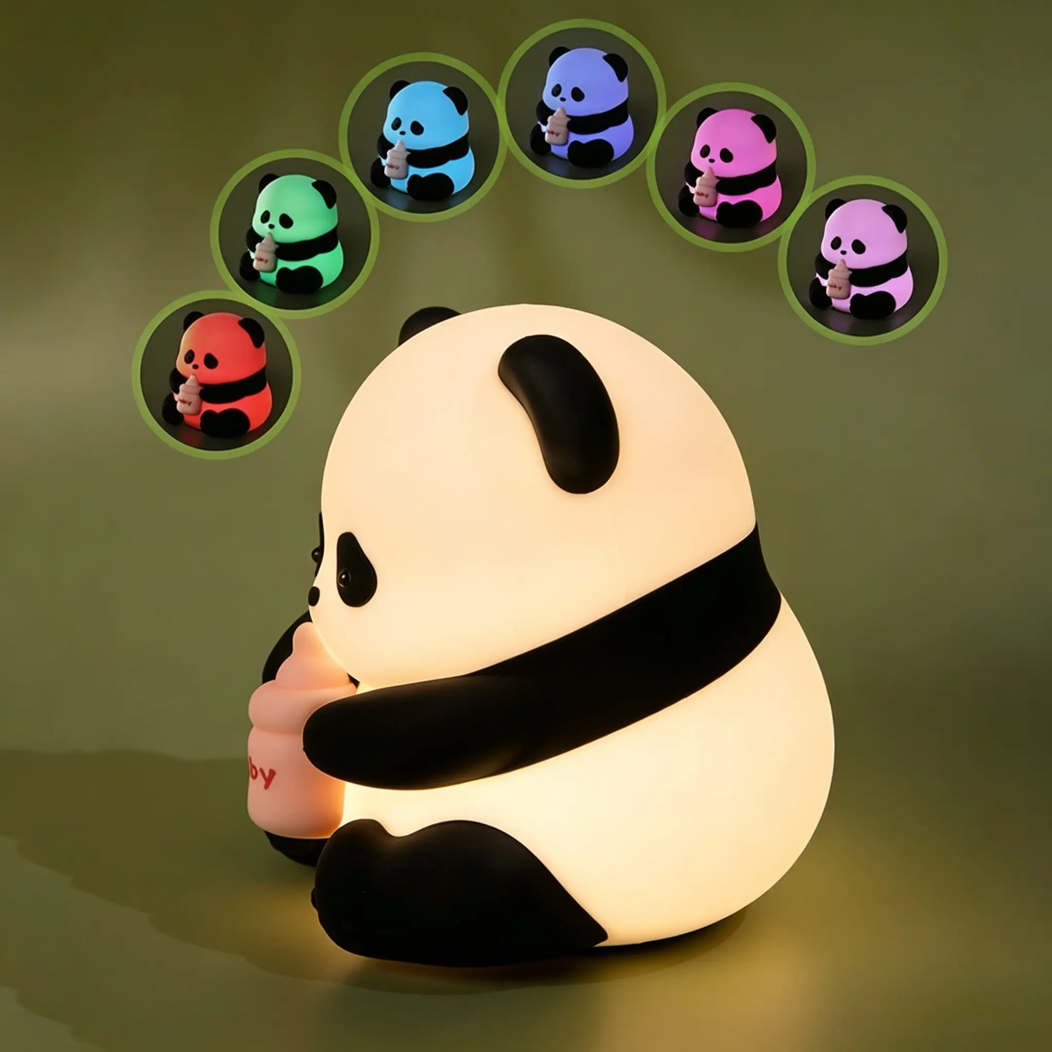 Cute Panda Silicone Night Light, USB Rechargeable RGB Color Changing Dimmable Bedside Lamp, Soft Eye-Caring LED Table Lamp, Cartoon Animal Ambient Decor Light, Ideal Birthday Easter Halloween New Year Holiday Gift for Room Decoration