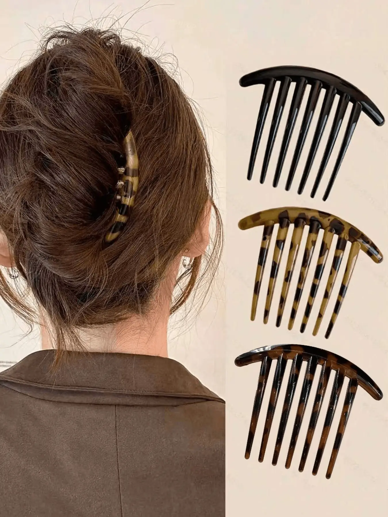 3-Piece French Hair Comb Set, 7-Tooth Tortoiseshell Side Brush, Strong Hold, Suitable for All Hair Types, Elegant Celluloid Hair Clips, Hair Styling Tools, Hair Styling Combs