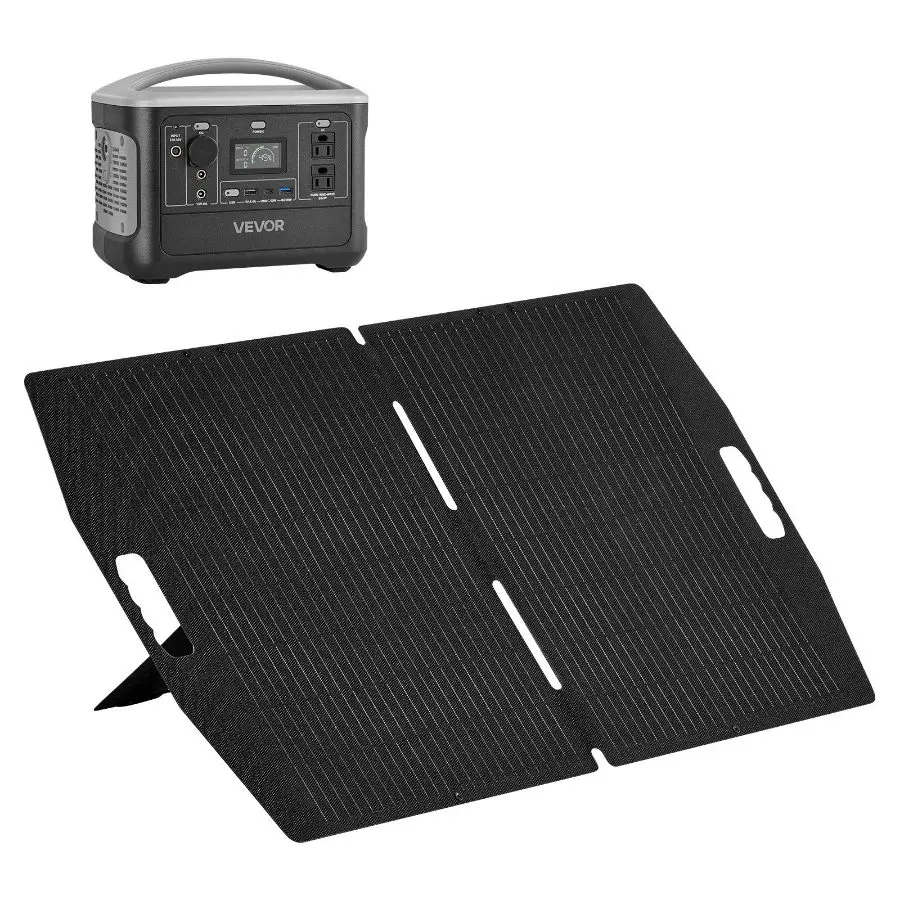 VEVOR Portable Power Station with 100W Solar Panel, 600W Solar Generator Power Station, 493Wh LiFePO4 Battery Backup with 8 Output Ports for Home Emergency, Outdoor Camping, RV Travel