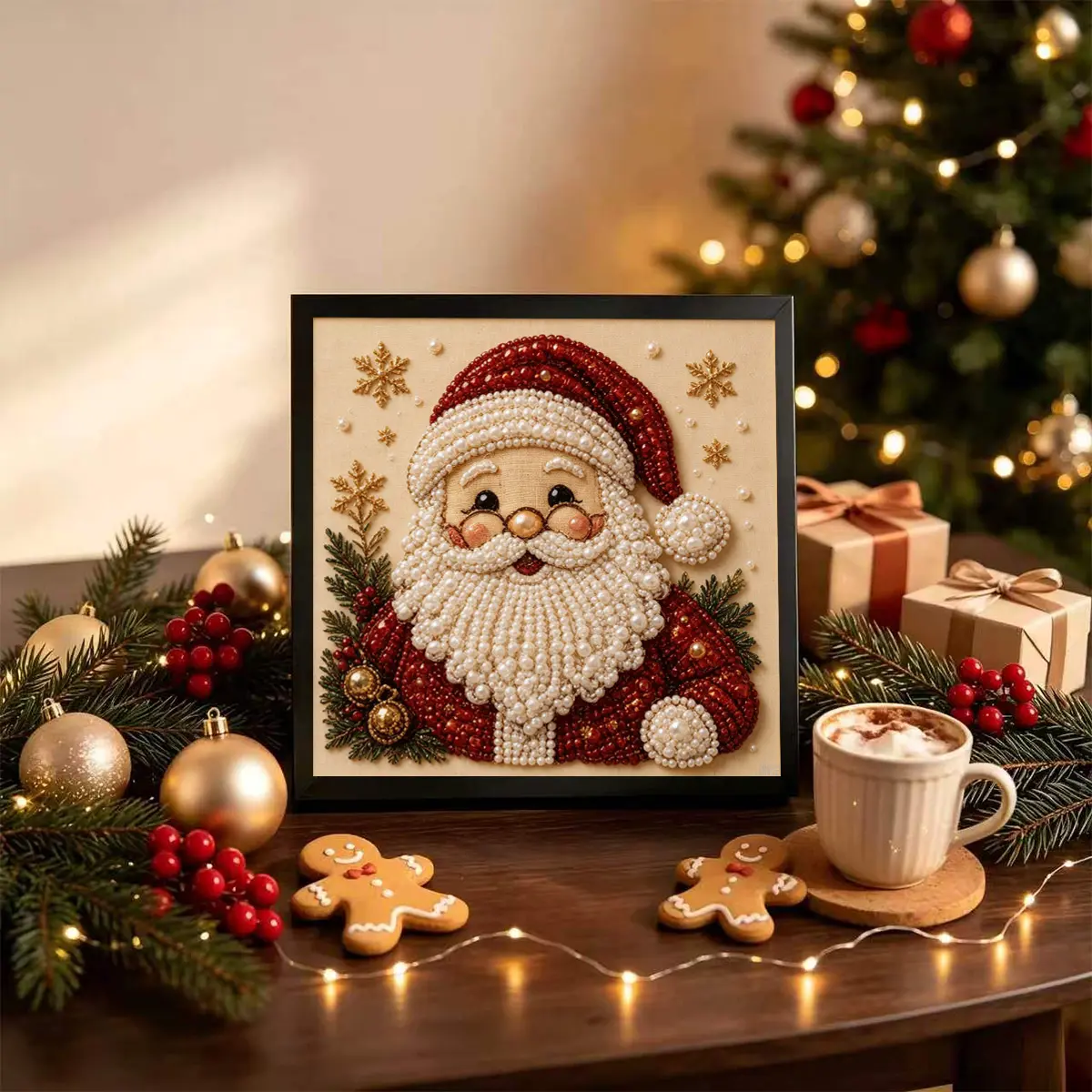 Christmas Pearl Art DIY Kit, Joyful Santa 5D Diamond Painting, Adult Winter Home Decor, Beginner Friendly, Party Gift, No Frame Included