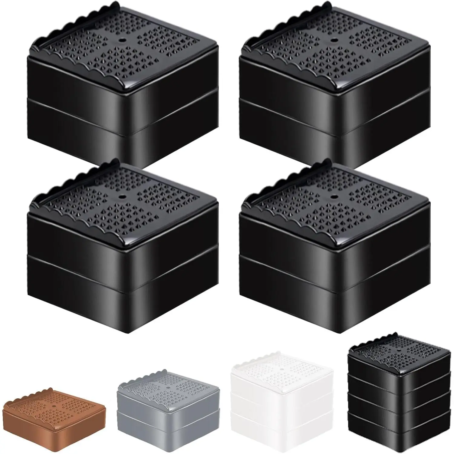 Square Functional Heavy Duty Adjustable Furniture Risers Blocks, 2-Inch Black 4-Pack, Lifts up to 4-Inch Height, Supports up to 4000lbs, for Bed, Couch