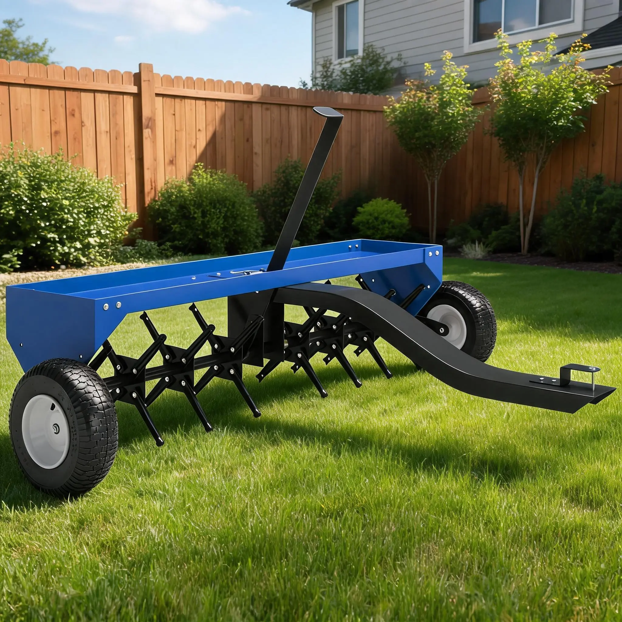 48-Inch Tow-Behind Plug Lawn Aerator, 24 Heat-Treated Steel Tines, 150lb Weight Tray, 10" Pneumatic Tires, Fits Tractor & ATV, Heavy Duty