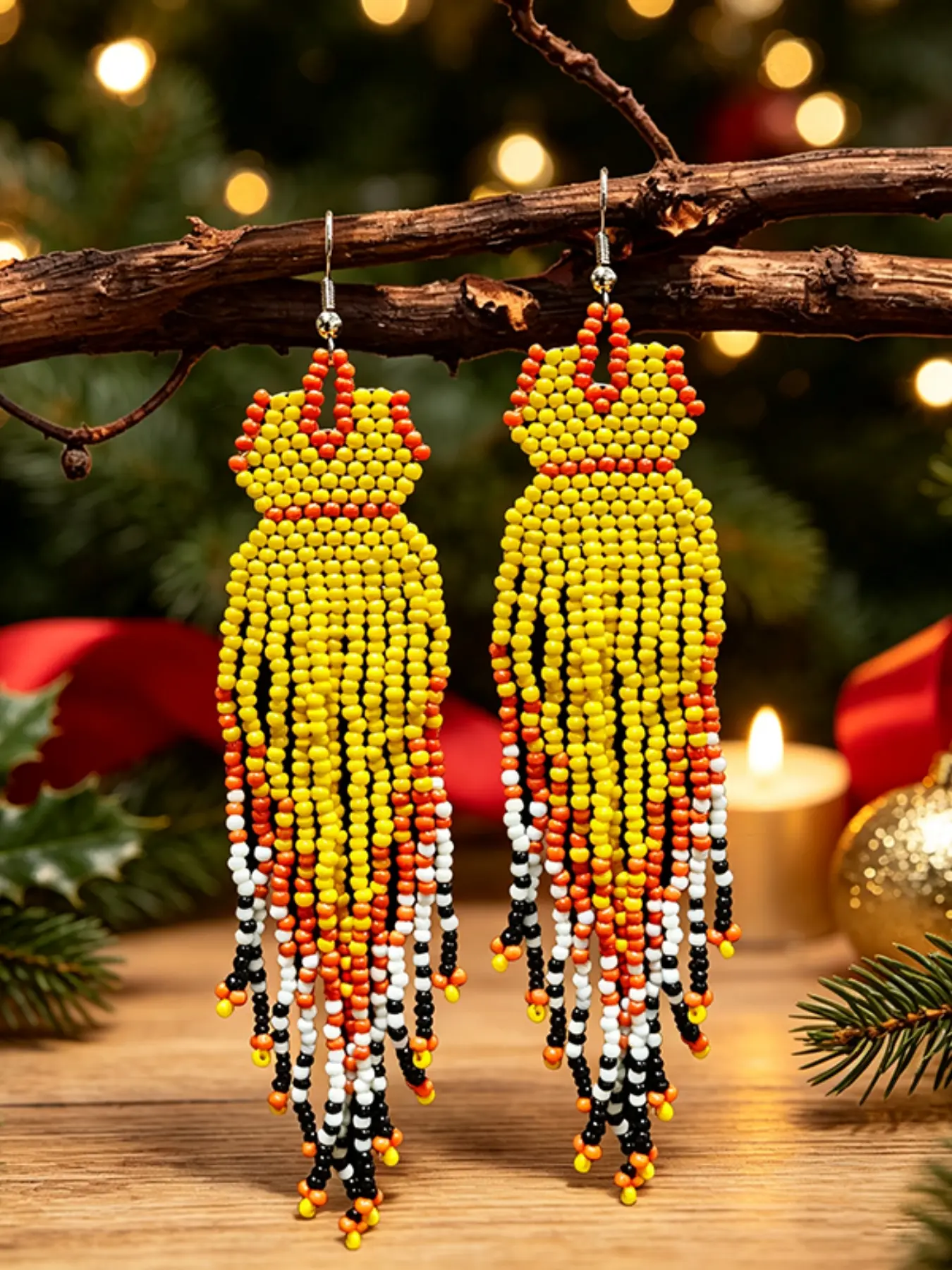 Boho Seed Bead Tassel Earrings, Handmade Long Fringe Beaded Drop Earrings, Ethnic Native Style Dangle Earrings, Vintage Western Jewelry Gift