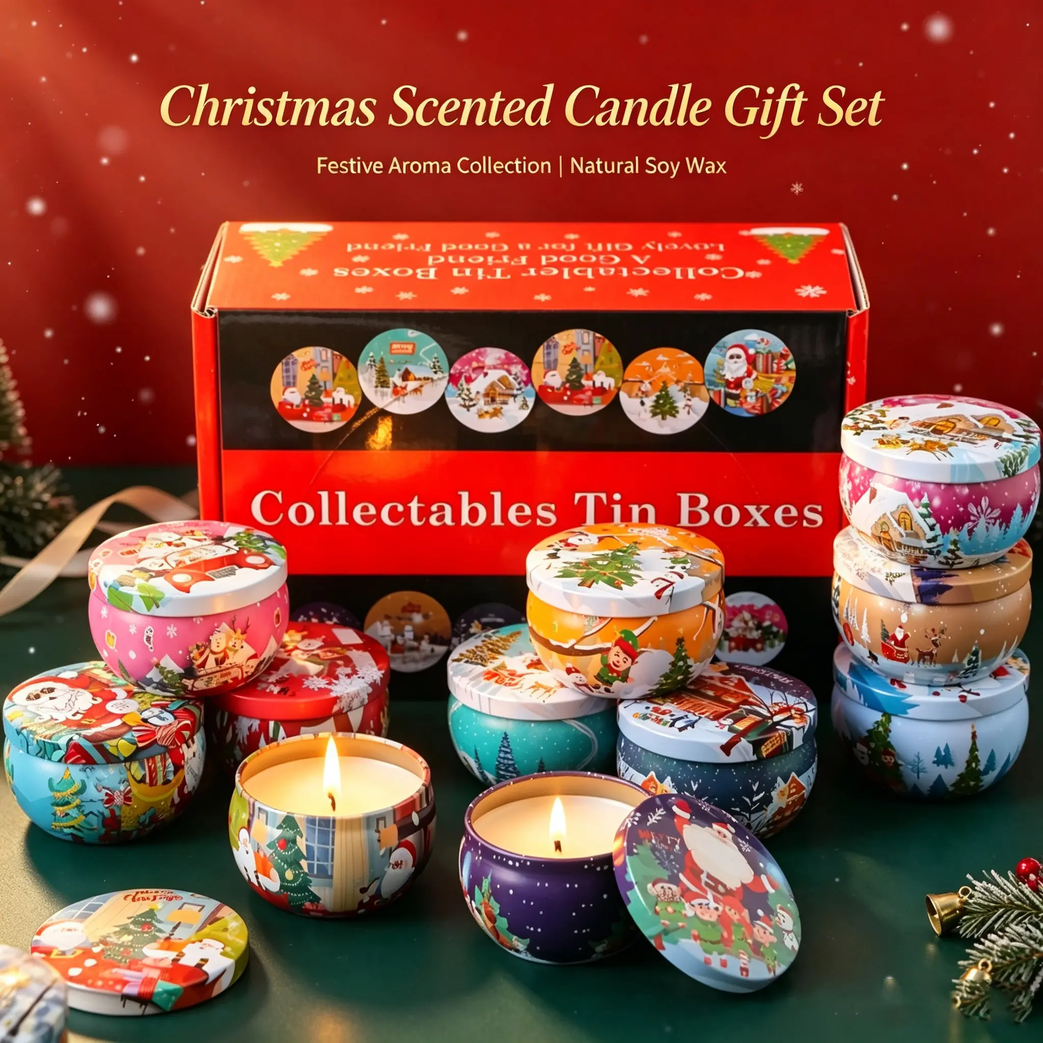 Christmas Red Scented Candles Gift Set, 16 Pack 2.5 oz Aromatherapy Candles Gifts for Women Soy Wax Candles Gift for mom Portable Travel Tin Jar Candles for Birthday, Thanksgiving, Mother's Day, Halloween, Christmas