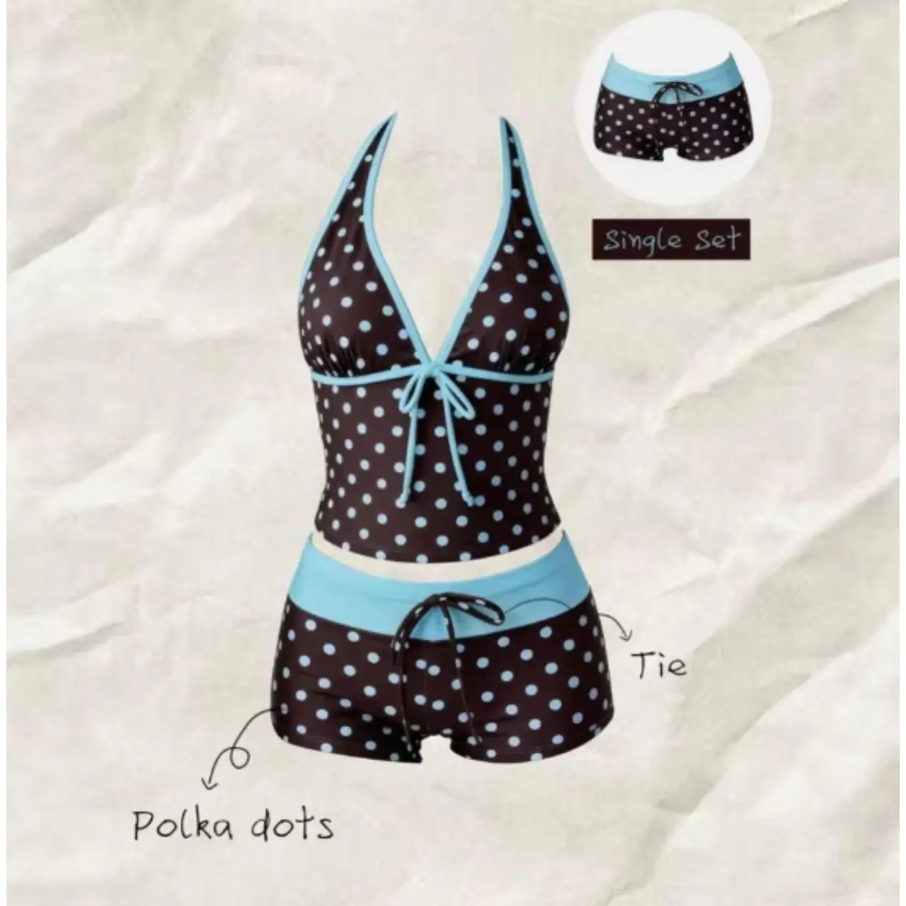 Ocean Style 2026 New Retro Yellow Polka Dot Color Block Bikini Two Piece Set Triangle Halter Top Low Rise Bottom Women Swimwear Summer Beach Pool Party Tropical Resort Vacation Getaway Outfit
